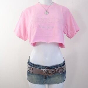 y2k jamaica pink cropped graphic tee glitter summer top size S